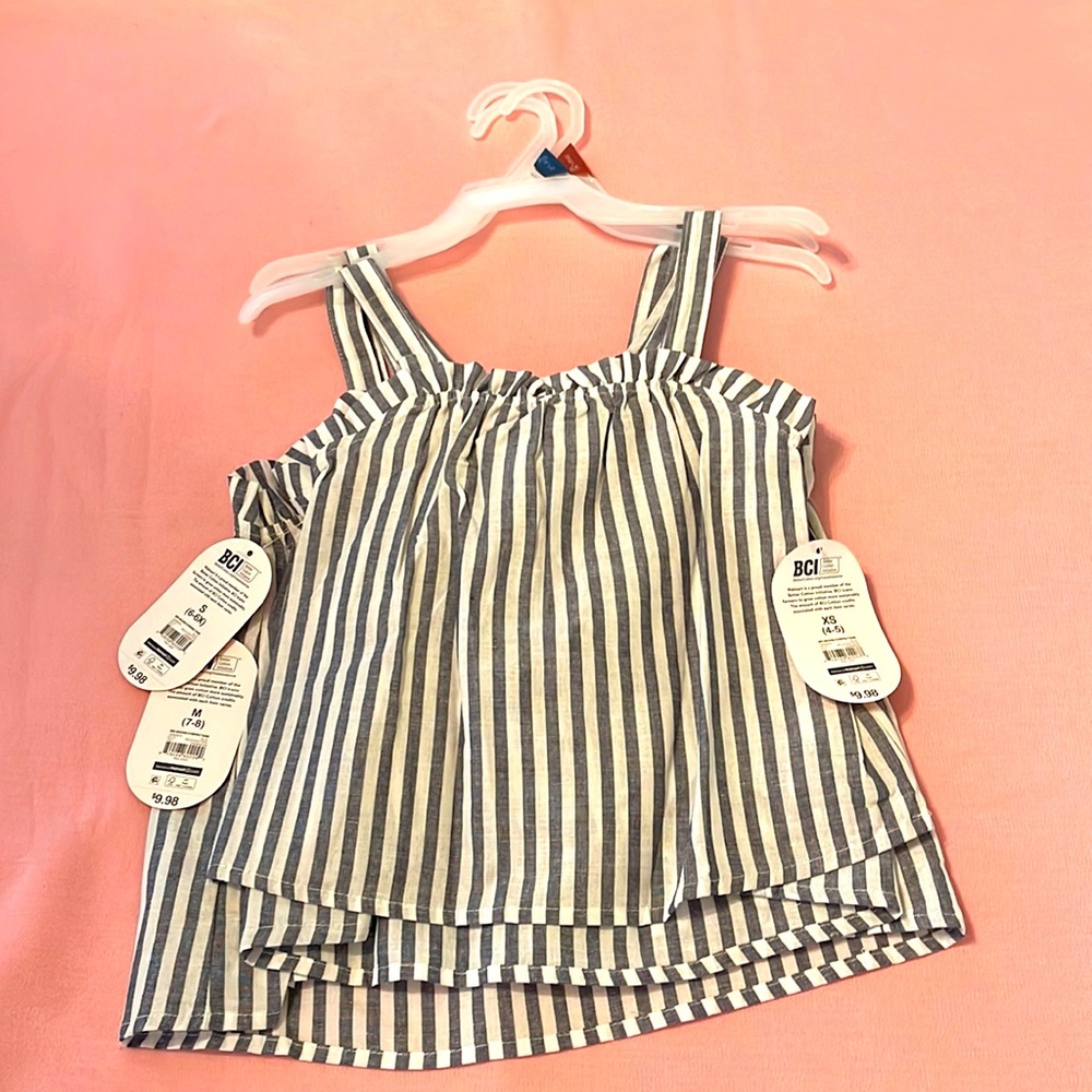 Wonder Nation Girls Ruffle Neck Striped Woven Tank Top Sizes XS to L